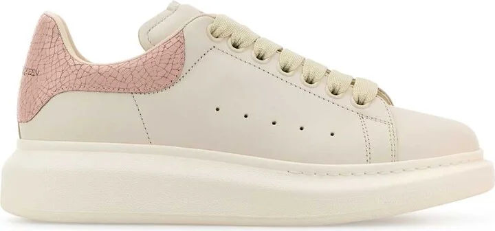 White Leather Sneakers With Pink Leather Heel