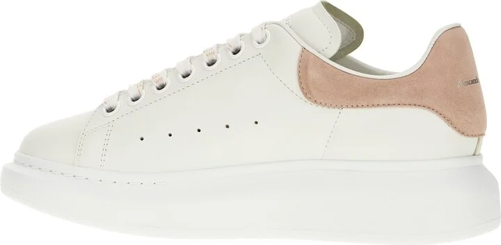 White Leather Sneakers With Pink Suede Heel - Image 3