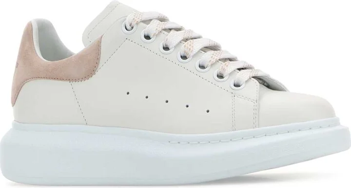 White Leather Sneakers With Powder Pink Suede Heel - Image 2
