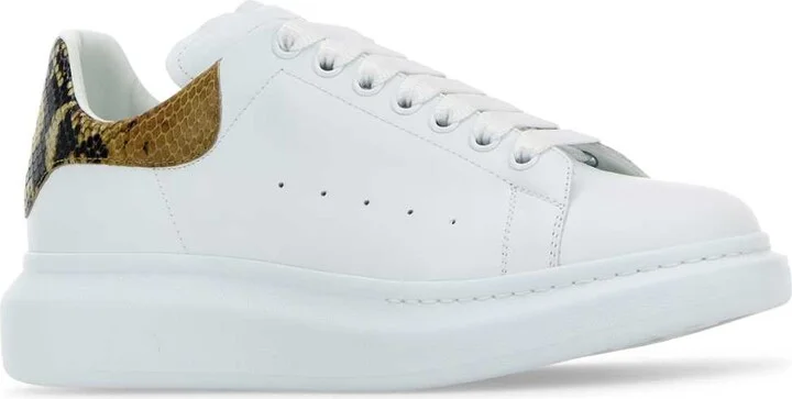 White Leather Sneakers With Printed Leather Heel - Image 2