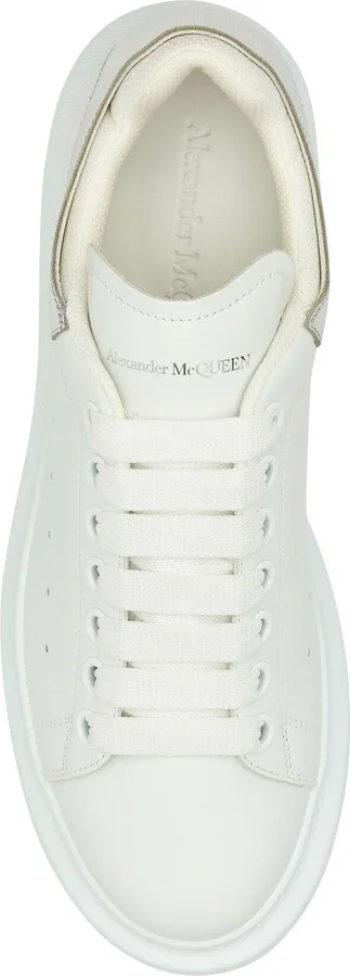 White Leather Sneakers With Silver Leather Heel - Image 4