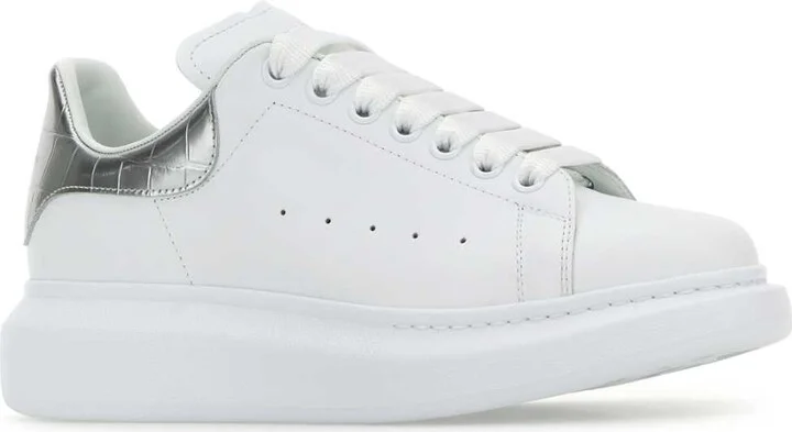 White Leather Sneakers With Silver Leather Heel - Image 2
