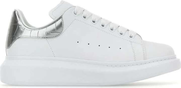 White Leather Sneakers With Silver Leather Heel