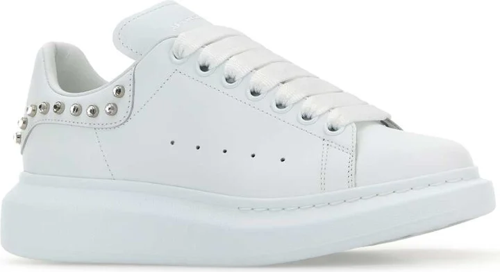 White Leather Sneakers With White Leather Heel - Image 2