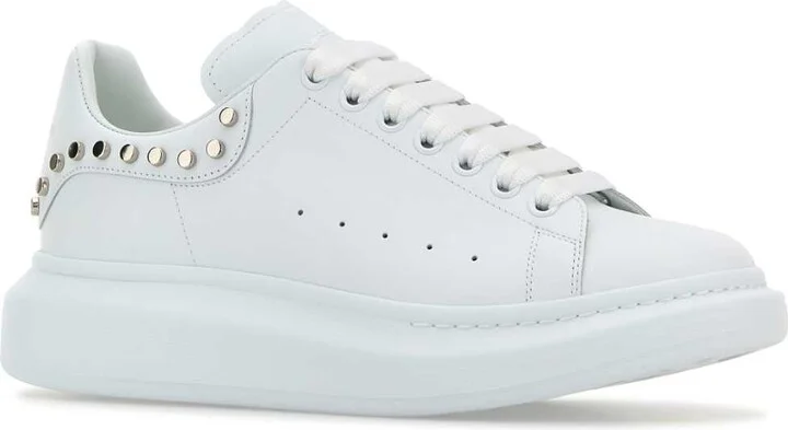 White Leather Sneakers With White Leather Heel - Image 2