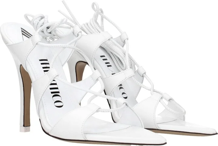 White Leather Stiletto Heels Women's Sandals - Image 2
