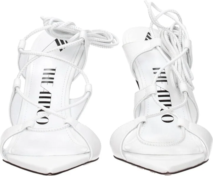 White Leather Stiletto Heels Women's Sandals - Image 3