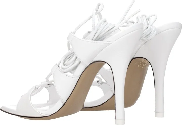 White Leather Stiletto Heels Women's Sandals - Image 4
