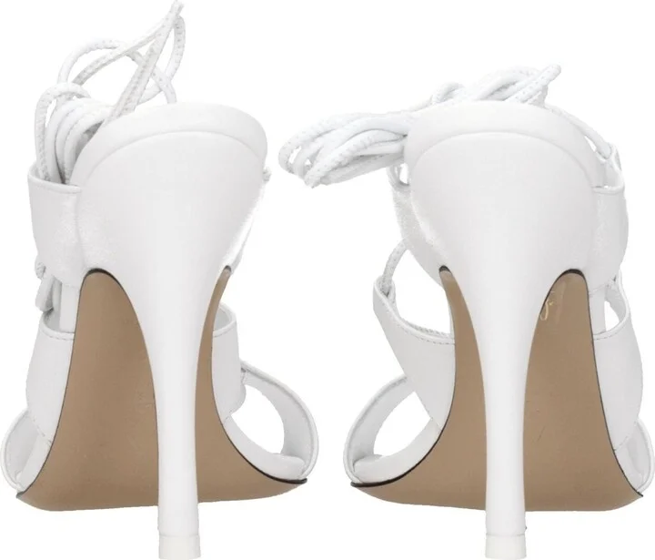 White Leather Stiletto Heels Women's Sandals - Image 5