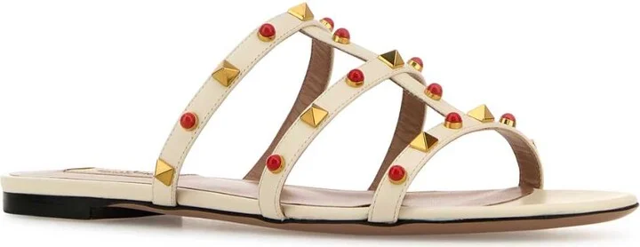 White Leather Studs Slippers - Image 2