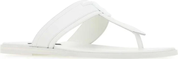 White Leather Thong Slippers - Image 2
