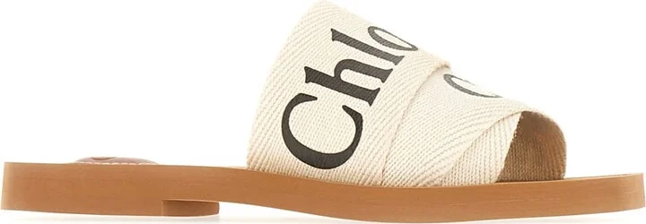 White Linen Blend Woody Slippers - Image 2