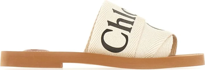 White Linen Blend Woody Slippers