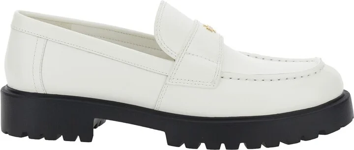 White Loafer With Logo Plate In Nappa Leather Woman