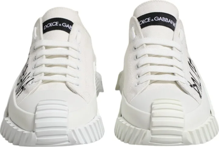 White Logo Print Lace Up Low Top Sneakers Men's Shoes - Image 2
