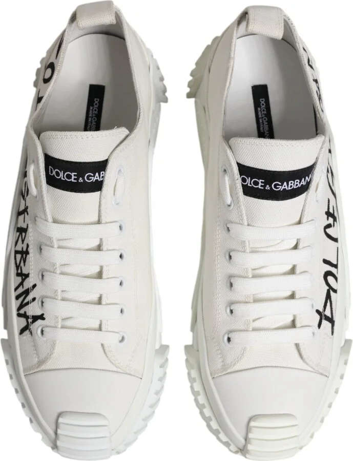White Logo Print Lace Up Low Top Sneakers Men's Shoes - Image 3