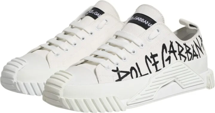 White Logo Print Lace Up Low Top Sneakers Men's Shoes - Image 4