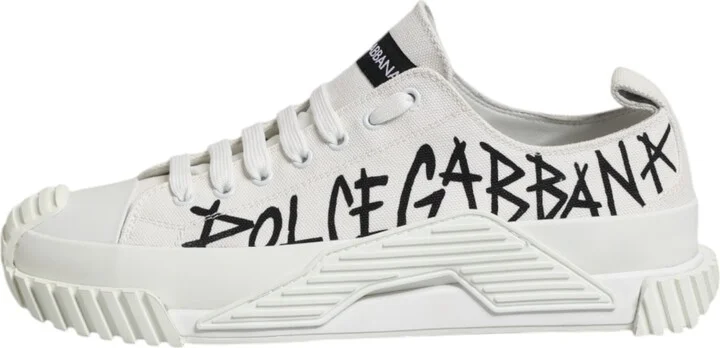 White Logo Print Lace Up Low Top Sneakers Men's Shoes - Image 6