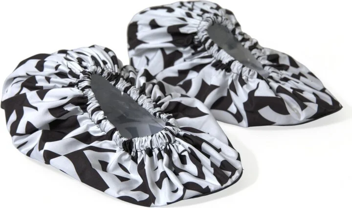 White Logo Print Nylon Slip On Flats Women's Shoes - Image 3