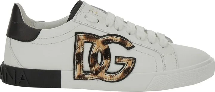 White Low Top Sneaker With Animal-motif Logo In Leather Woman