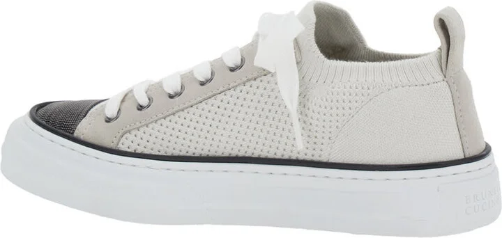 White Low Top Sneaker With Tab On The Heel In Cotton Knit Woman - Image 3