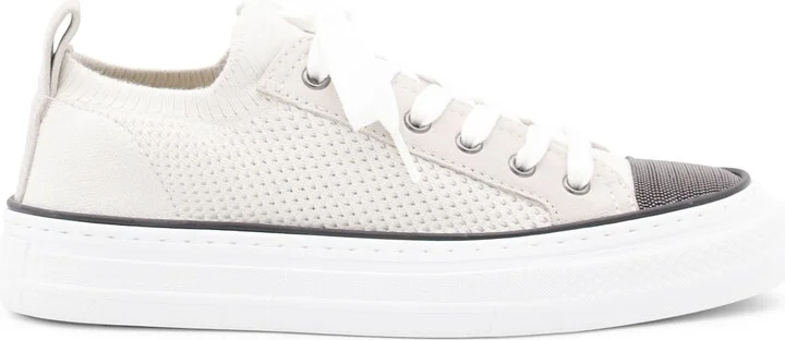 White Low Top Sneaker With Tab On The Heel In Cotton Knit Woman - Image 3