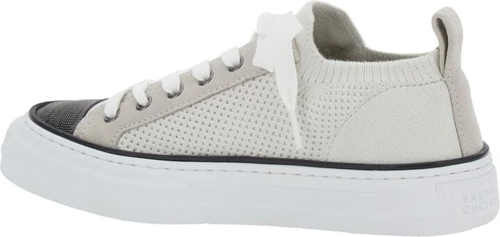 White Low Top Sneaker With Tab On The Heel In Cotton Knit Woman - Image 4