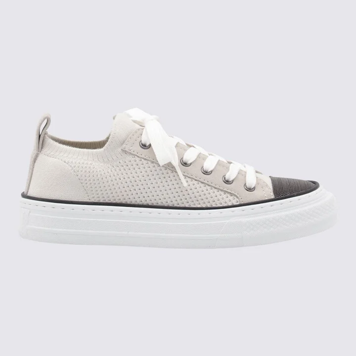 White Low Top Sneaker With Tab On The Heel In Cotton Knit Woman - Image 5