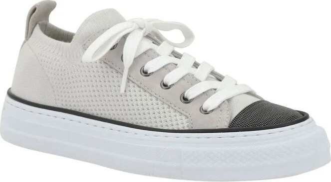 White Low Top Sneaker With Tab On The Heel In Cotton Knit Woman - Image 6