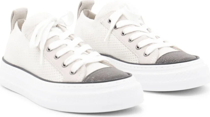 White Low Top Sneaker With Tab On The Heel In Cotton Knit Woman - Image 8
