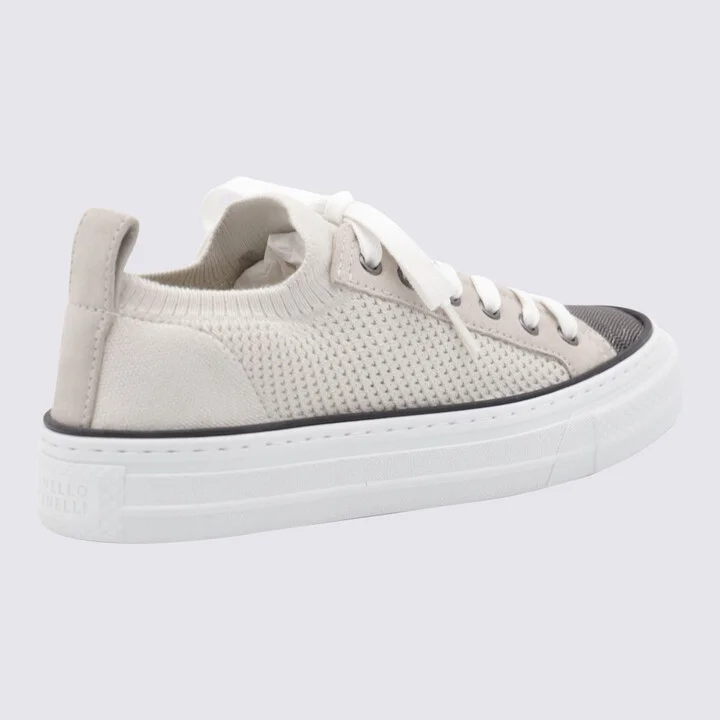 White Low Top Sneaker With Tab On The Heel In Cotton Knit Woman - Image 10