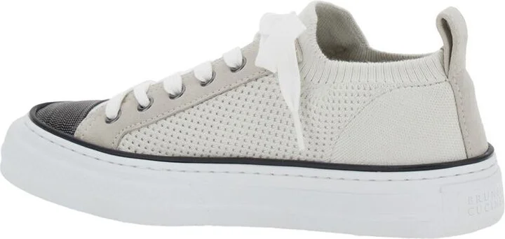 White Low Top Sneaker With Tab On The Heel In Cotton Knit Woman - Image 3