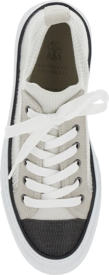White Low Top Sneaker With Tab On The Heel In Cotton Knit Woman - Image 4