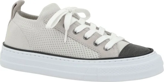 White Low Top Sneaker With Tab On The Heel In Cotton Knit Woman