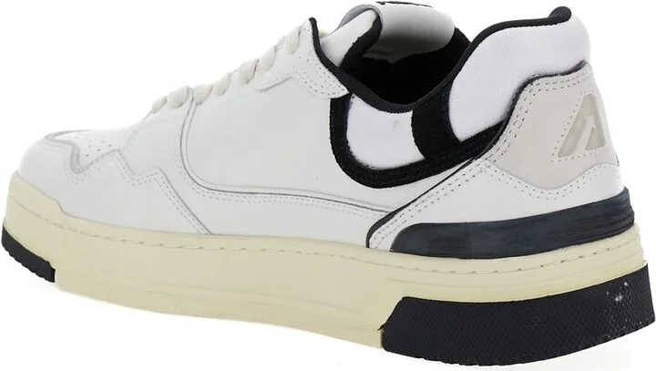 White Low Top Sneakers With Black Details And Logo Patch In Leather And Suede Man - Image 2