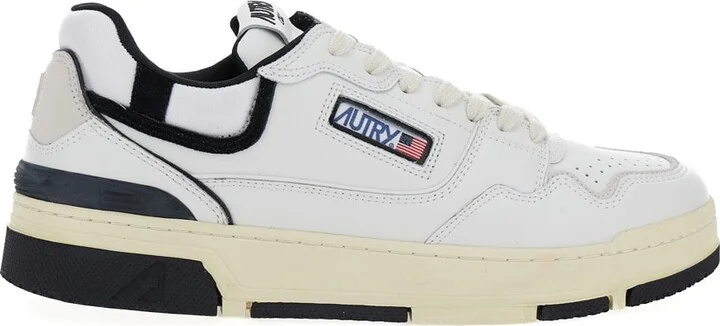 White Low Top Sneakers With Black Details And Logo Patch In Leather And Suede Man - Image 4