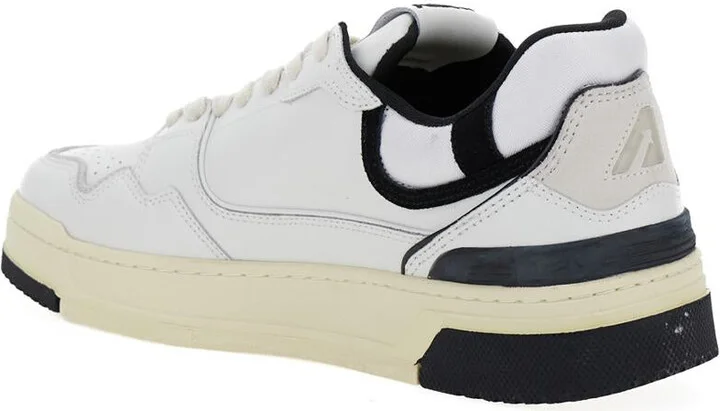 White Low Top Sneakers With Black Details And Logo Patch In Leather And Suede Man - Image 2