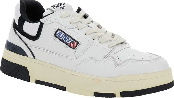 White Low Top Sneakers With Black Details And Logo Patch In Leather And Suede Man