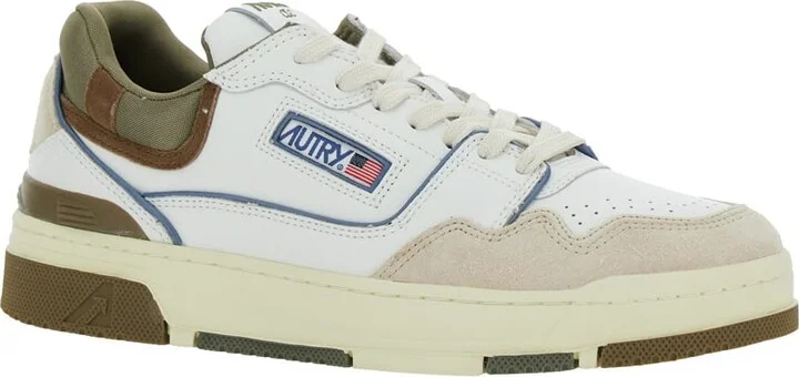 White Low Top Sneakers With Green Details And Logo Patch In Leather And Suede Man - Image 2