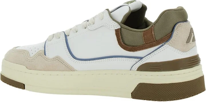 White Low Top Sneakers With Green Details And Logo Patch In Leather And Suede Man - Image 3