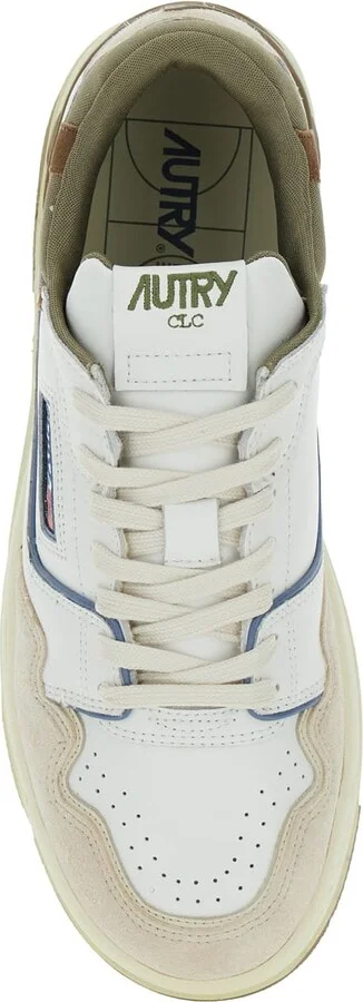 White Low Top Sneakers With Green Details And Logo Patch In Leather And Suede Man - Image 4