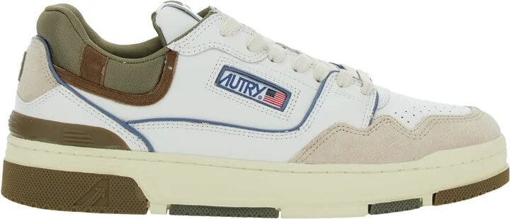 White Low Top Sneakers With Green Details And Logo Patch In Leather And Suede Man