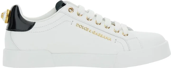 White Low Top Sneakers With Logo Lettering On The Tongue And Logo Detail On The Heel In Leather Woman
