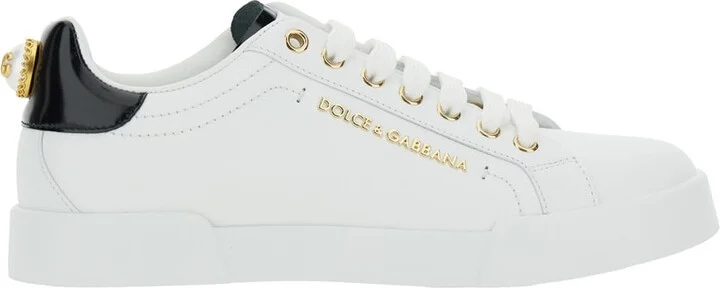 White Low Top Sneakers With Logo Lettering On The Tongue And Logo Detail On The Heel In Leather Woman