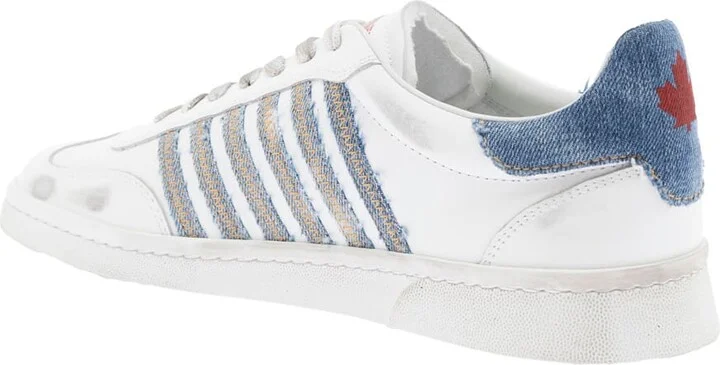 White Low Top Sneakers With Logo Patch On Tongue And Side And Contrasting Heel With Logo In Leather And Cotton Man Dsquared2 - Image 3