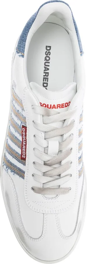 White Low Top Sneakers With Logo Patch On Tongue And Side And Contrasting Heel With Logo In Leather And Cotton Man Dsquared2 - Image 4