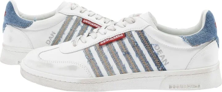 White Low Top Sneakers With Logo Patch On Tongue And Side And Contrasting Heel With Logo In Leather And Cotton Man Dsquared2 - Image 5