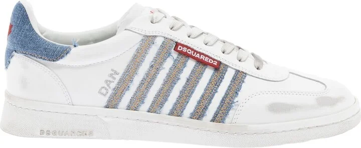White Low Top Sneakers With Logo Patch On Tongue And Side And Contrasting Heel With Logo In Leather And Cotton Man