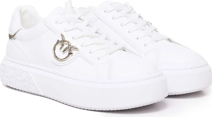 White Low Top Sneakers With Love Birds Diamond Cut In Leather Woman - Image 2
