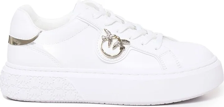 White Low Top Sneakers With Love Birds Diamond Cut In Leather Woman